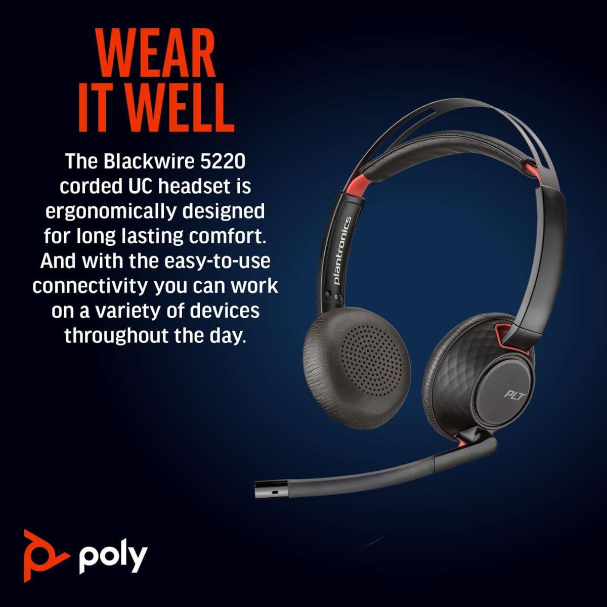 Poly Blackwire C5220 Wired Stereo Headset USB-C & 3.5mm Poly