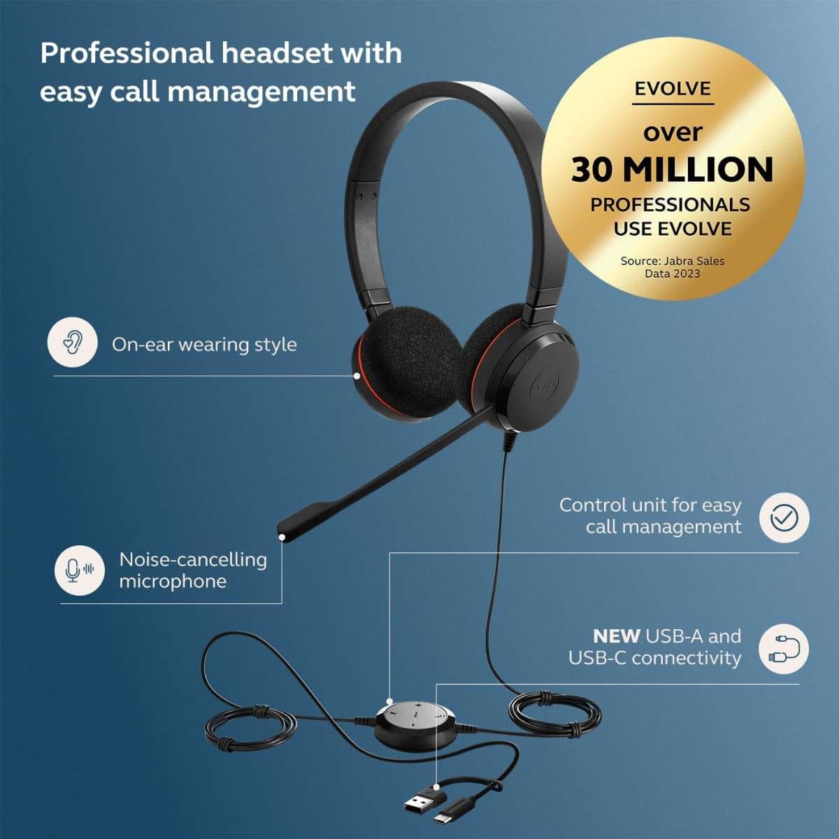 Jabra Evolve 20 Stereo USB-C/A UC Headset Jabra