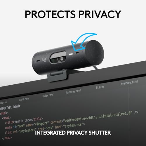 Logitech Brio 505 Full HD webcam with auto light correction, auto-framing, Show Mode, dual noise reduction mics, privacy shutter - Works with Microsoft Teams, Google Meet, Zoom - Grey Logitech
