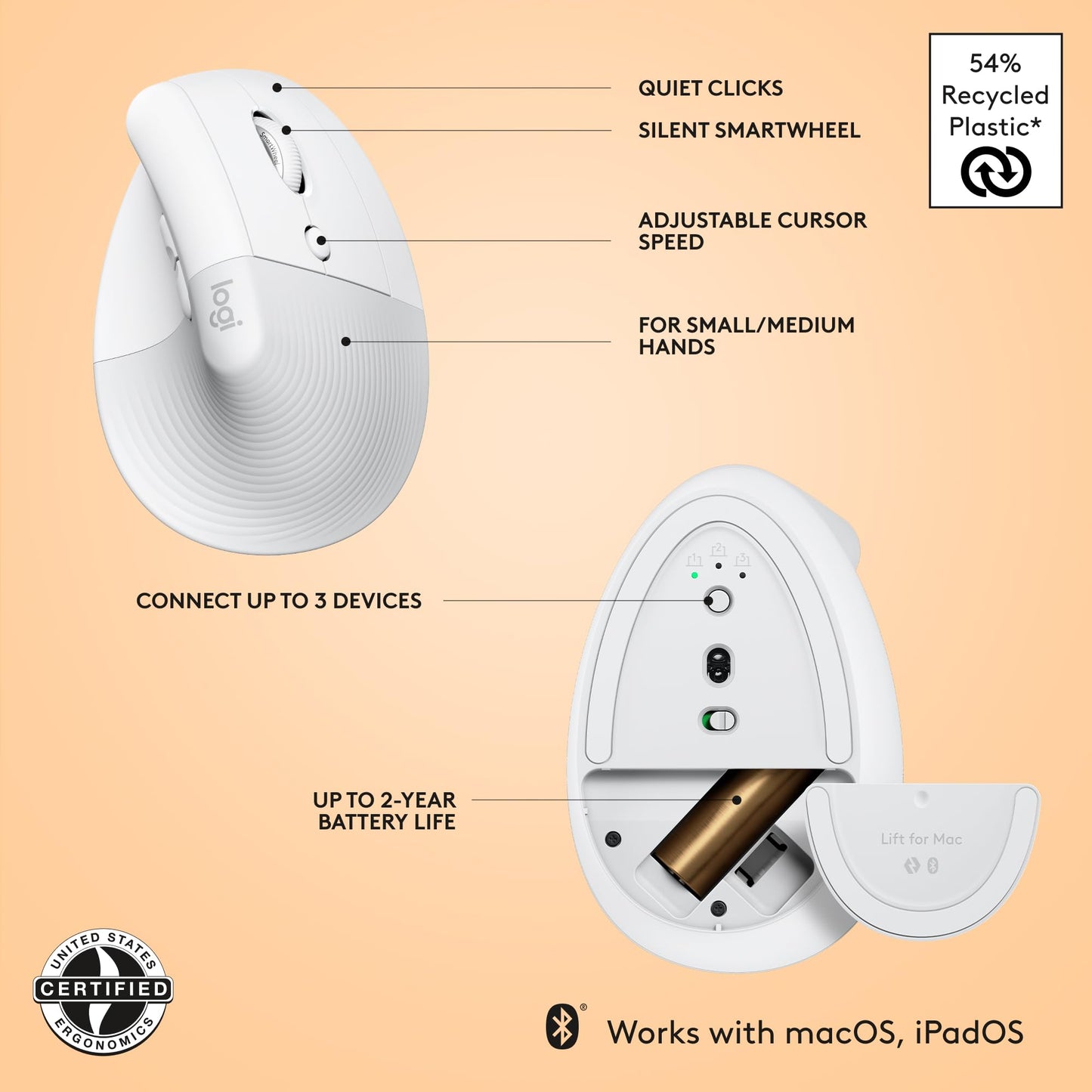 Logitech Lift Vertical Ergonomic Wireless Mouse Graphite Logitech
