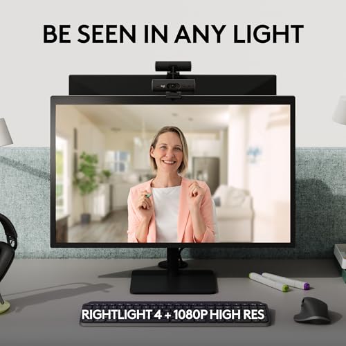 Logitech Brio 505 Full HD webcam with auto light correction, auto-framing, Show Mode, dual noise reduction mics, privacy shutter - Works with Microsoft Teams, Google Meet, Zoom - Grey Logitech