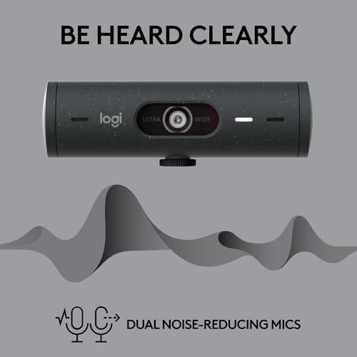 Logitech Brio 505 Full HD webcam with auto light correction, auto-framing, Show Mode, dual noise reduction mics, privacy shutter - Works with Microsoft Teams, Google Meet, Zoom - Grey Logitech
