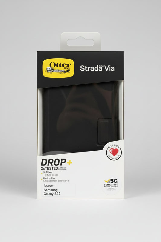 OtterBox Samsung Galaxy S22 Strada Via Flip Folio Cover Case Black Brand New